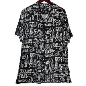 Looney Tunes Bugs Bunny Black & White All Over Sketch Design Button Down Shirt L